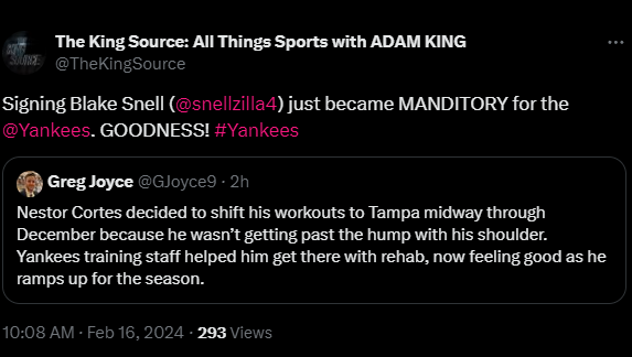 Baseball Analysis with THE KING SOURCE: Nestor Cortes Injured Again. YANKEES MUST SIGN SNELL ASAP NOW!